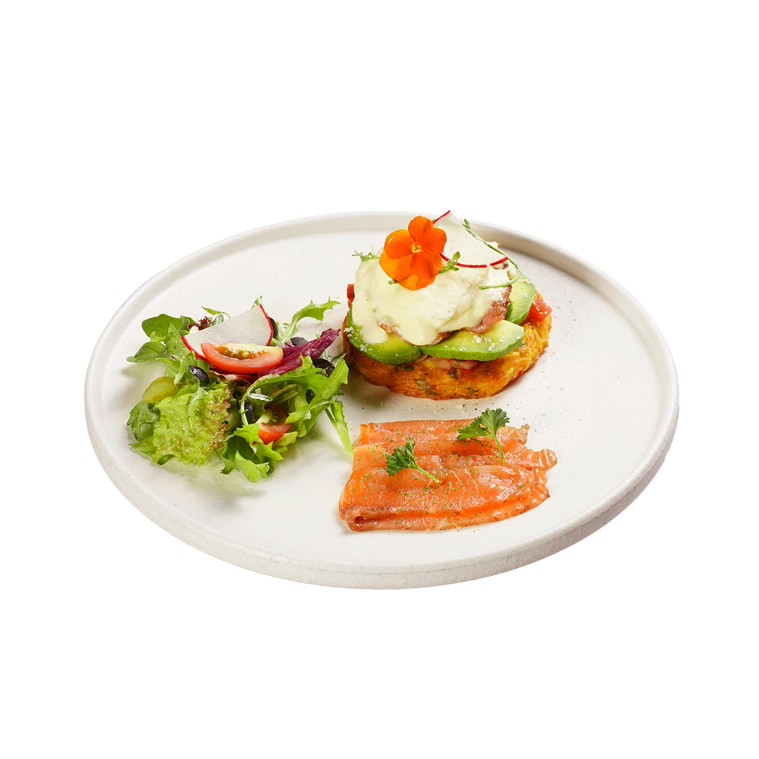 Crispy Corn Fritters Sous-vide Egg Smoked Salmon Solasta Hanoi